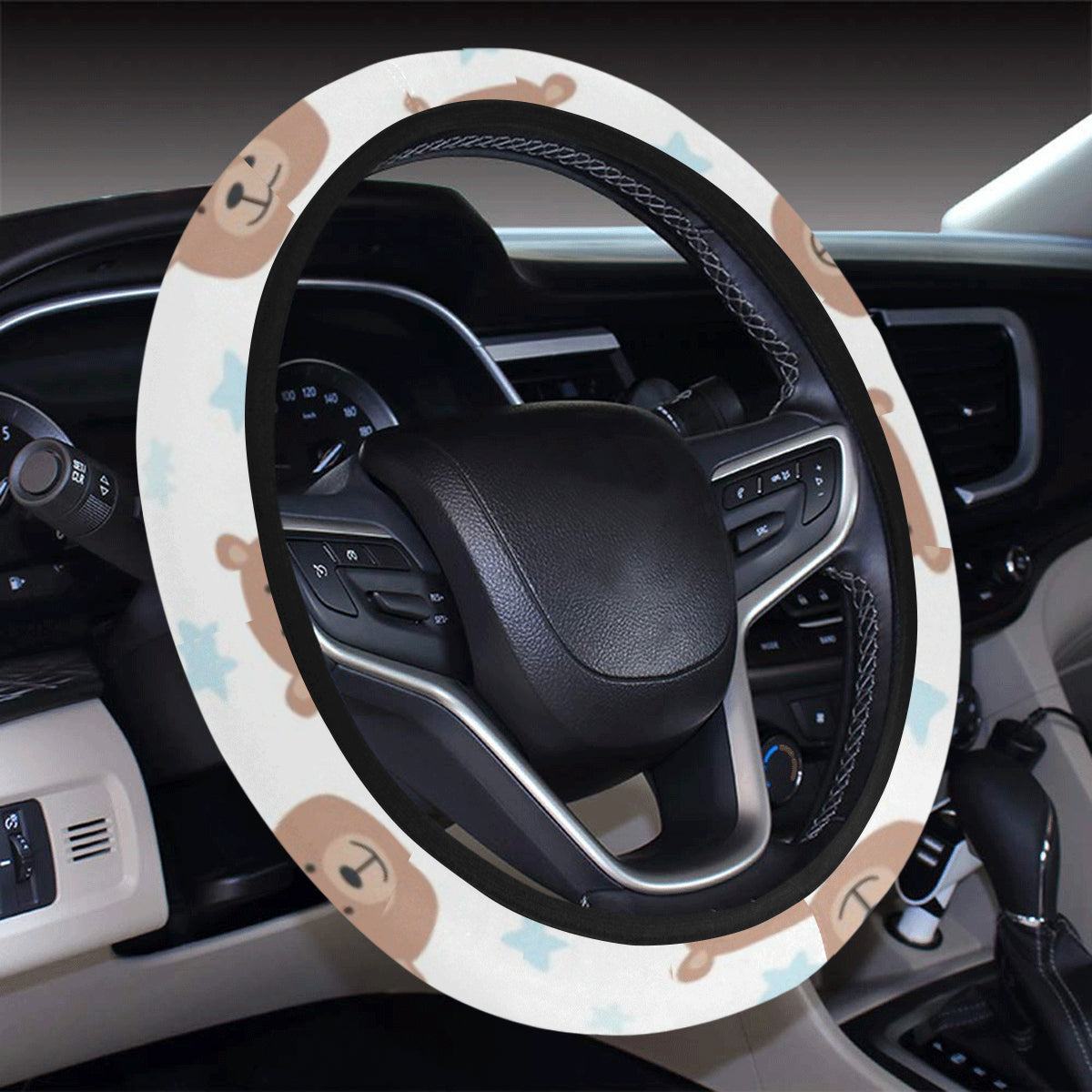 Bear Pattern Print Design BE02 Steering Wheel Cover with Elastic Edge