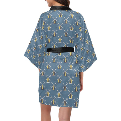 Windmill Pattern Print Design 03 Women's Short Kimono