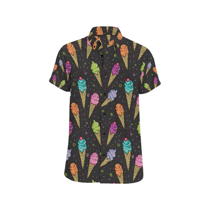 Ice Cream Pattern Print Design IC06 Men's Short Sleeve Button Up Shirt
