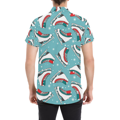 Ice Skate Pattern Print Design 03 Men's Short Sleeve Button Up Shirt