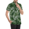 White Green Tropical Palm Leaves Men's Short Sleeve Button Up Shirt