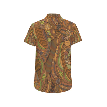Maori Ornament Design Print Men's Short Sleeve Button Up Shirt