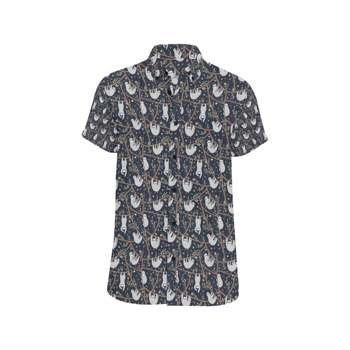 Sloth Happy Design Themed Print Men's Short Sleeve Button Up Shirt