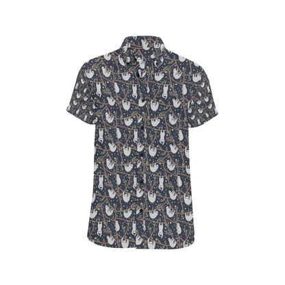 Sloth Happy Design Themed Print Men's Short Sleeve Button Up Shirt