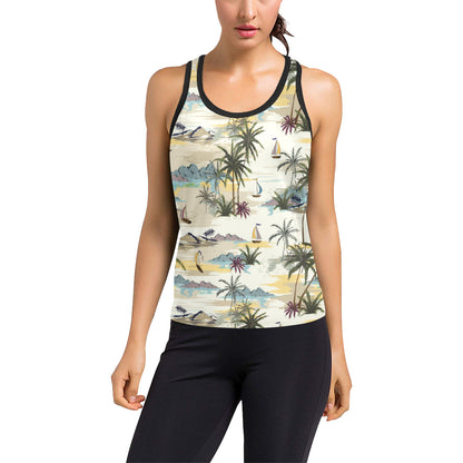 Palm Tree Beach Print Women's Racerback Tank Top