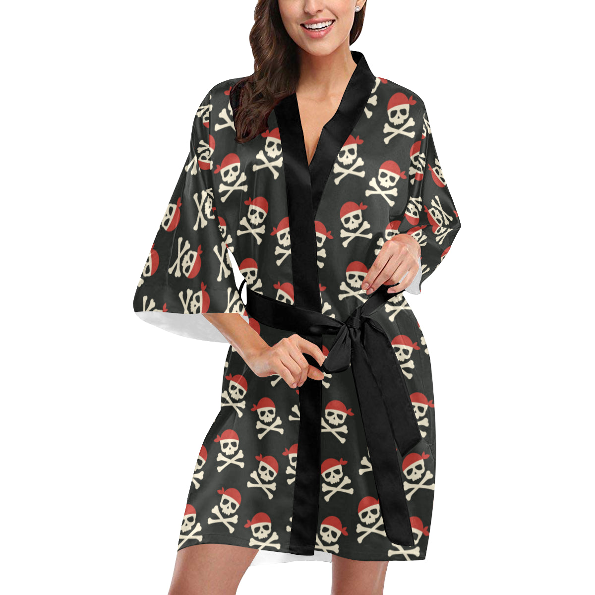 Pirate Pattern Print Design A04 Women's Short Kimono