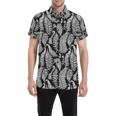 Fern Leave Black White Print Pattern Men's Short Sleeve Button Up Shirt