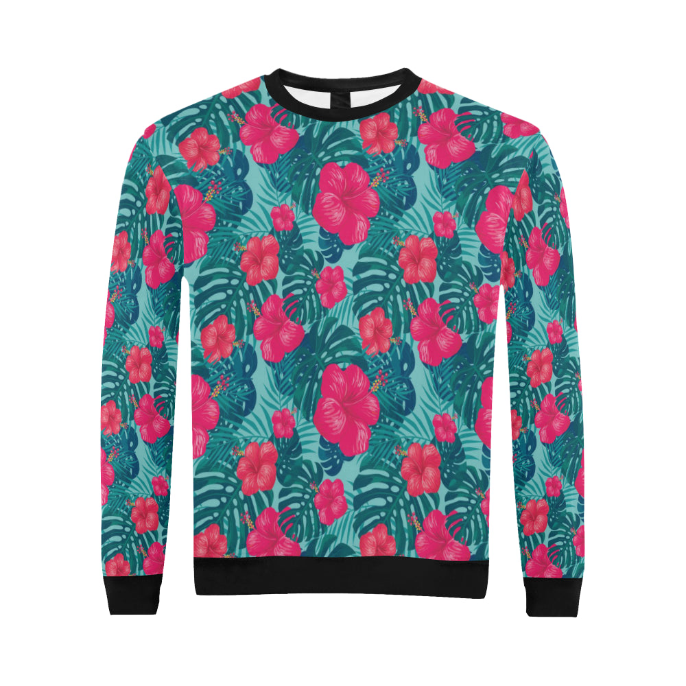 Red Hibiscus Pattern Print Design HB017 Men Long Sleeve Sweatshirt