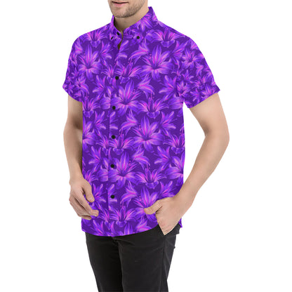 Amaryllis Pattern Print Design AL03 Men's Short Sleeve Button Up Shirt