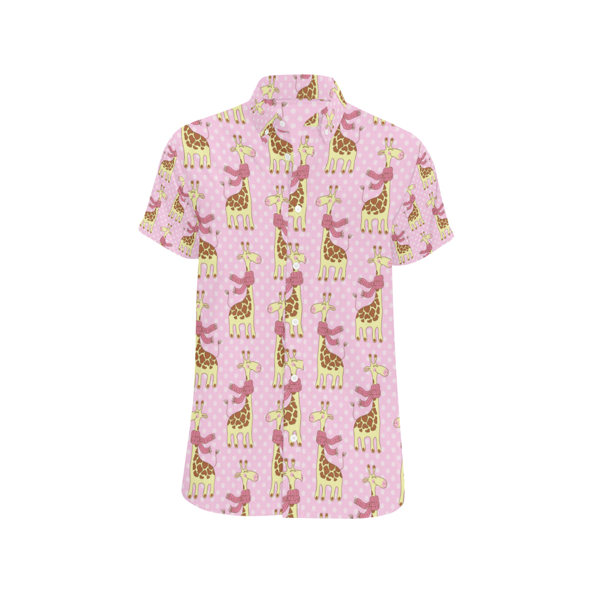 Giraffe Cute Pink Polka Dot Print Men's Short Sleeve Button Up Shirt