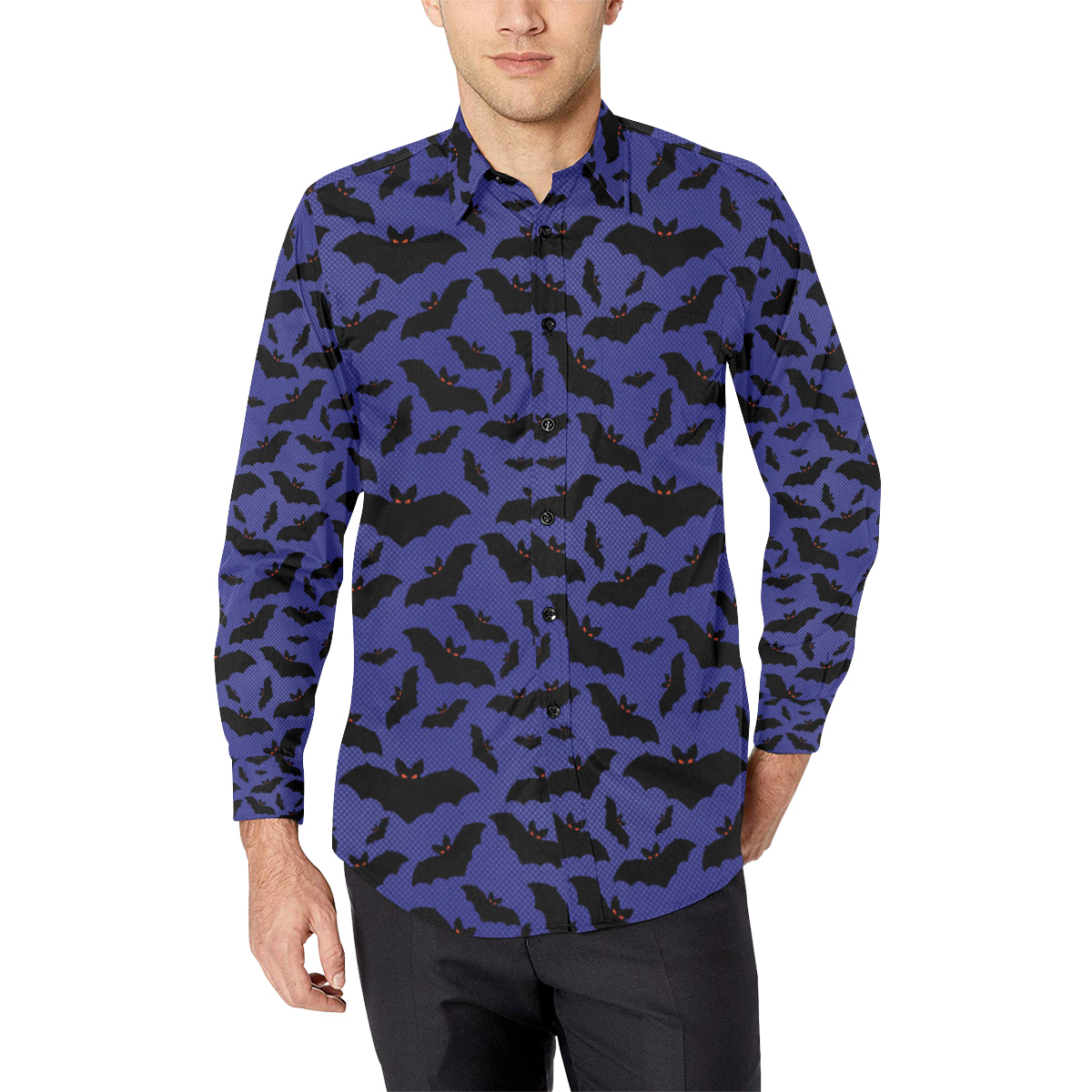 Bat Halloween Pattern Print Design 02 Men's Long Sleeve Shirt