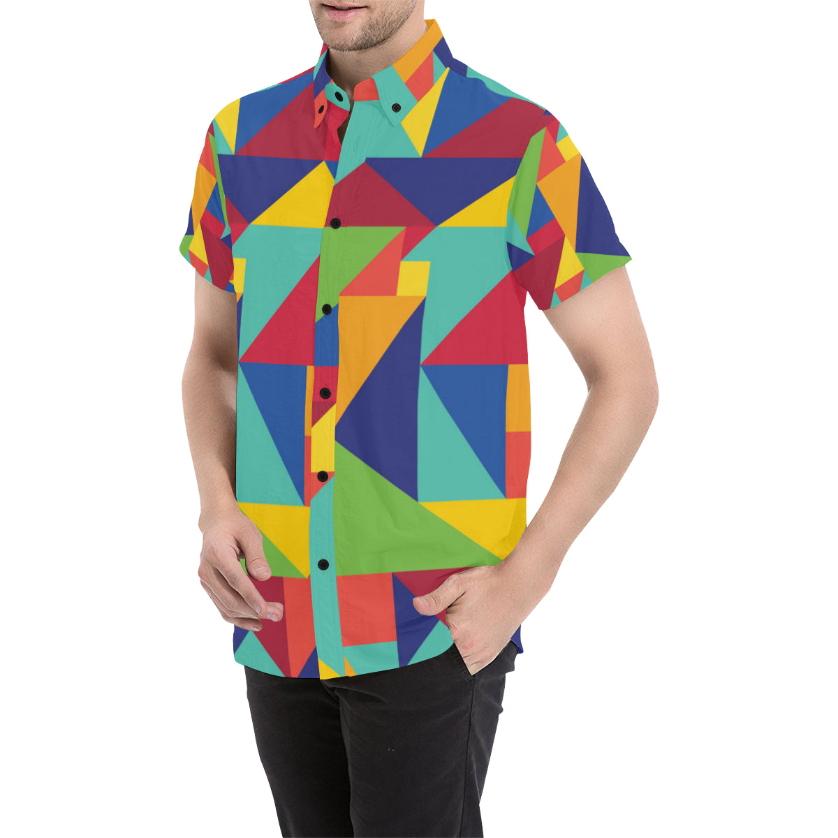 Mosaic Pattern Print Design 01 Men's Short Sleeve Button Up Shirt
