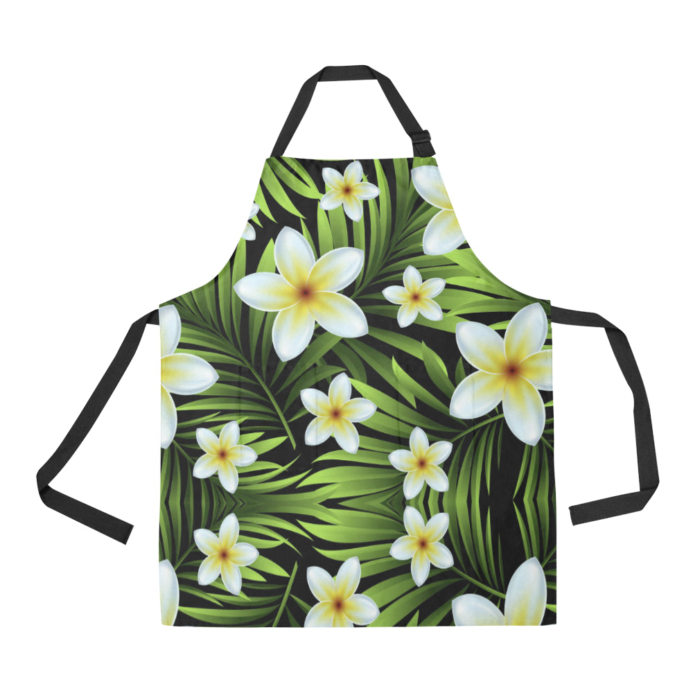 White Plumeria Pattern Print Design PM06 Apron with Pocket