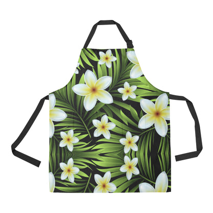 White Plumeria Pattern Print Design PM06 Apron with Pocket