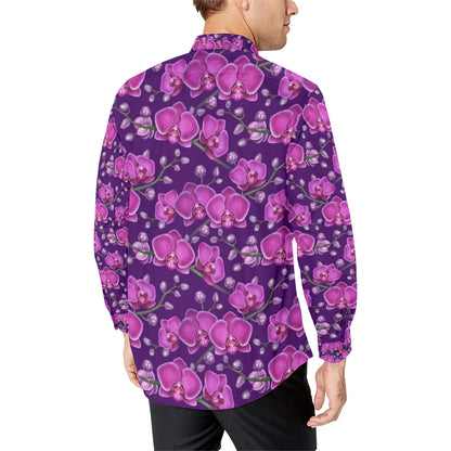 Orchid Purple Pattern Print Design OR02 Men's Long Sleeve Shirt