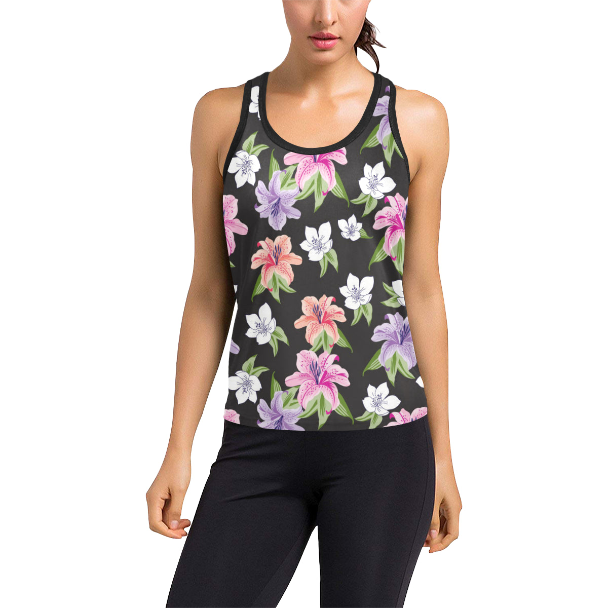 Lily Pattern Print Design LY02 Women's Racerback Tank Top
