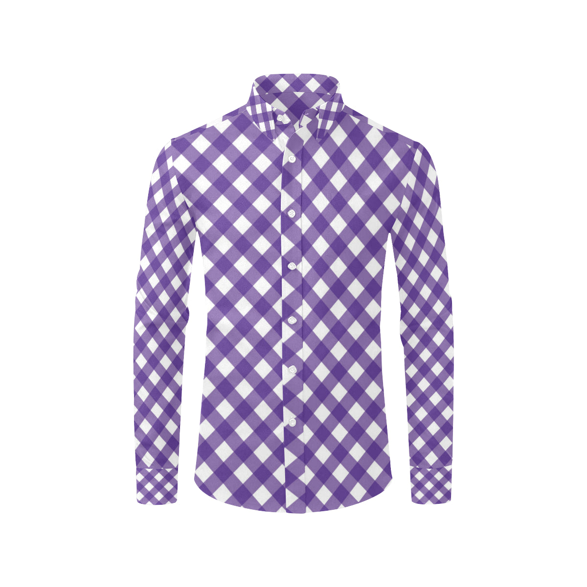 Gingham Purple Pattern Print Design 03 Men's Long Sleeve Shirt
