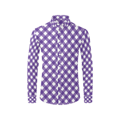 Gingham Purple Pattern Print Design 03 Men's Long Sleeve Shirt