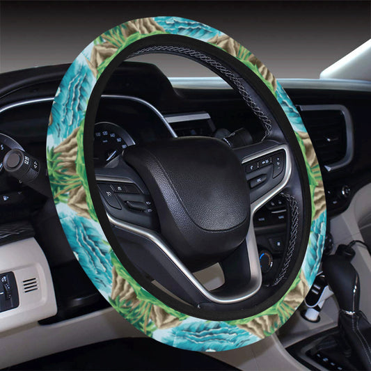 Palm Tree Hawaiian Themed Design Print Steering Wheel Cover with Elastic Edge