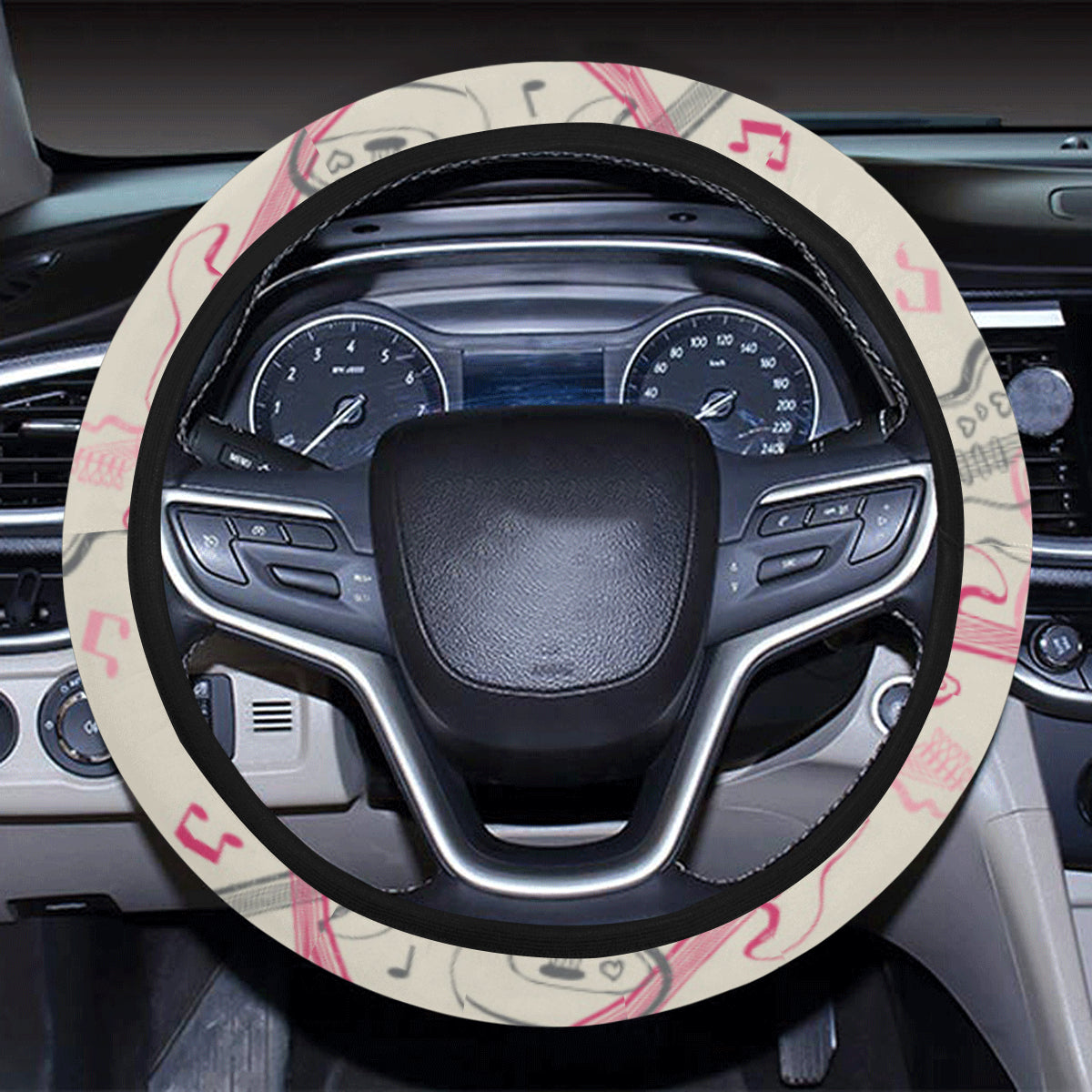 Bass Guitar Pattern Print Design 02 Steering Wheel Cover with Elastic Edge