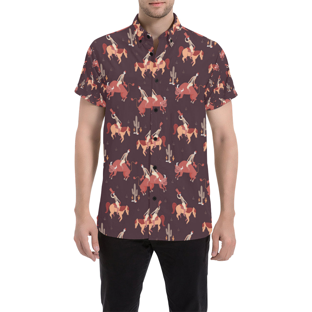 Rodeo Pattern Print Design A01 Men's Short Sleeve Button Up Shirt