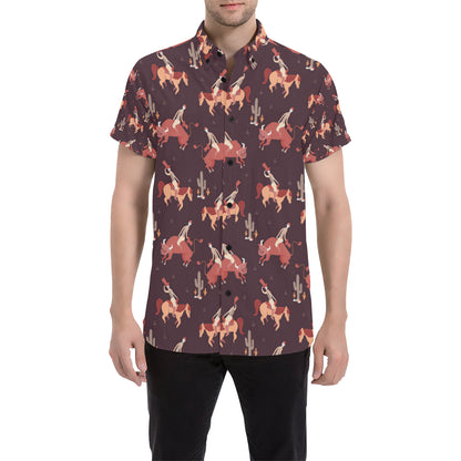Rodeo Pattern Print Design A01 Men's Short Sleeve Button Up Shirt