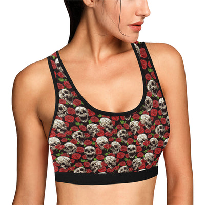 Skull Roses Design Themed Print Sports Bra