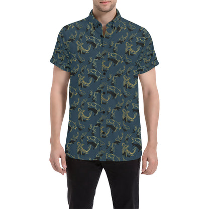 Koi Carp Gold Design Themed Print Men's Short Sleeve Button Up Shirt
