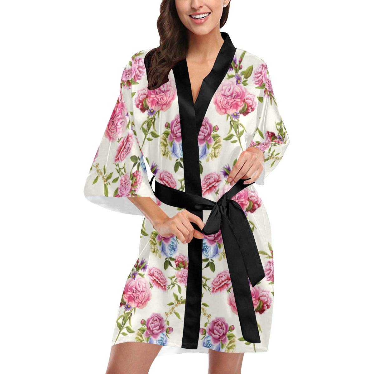 Carnations Pattern Print Design CN02 Women Kimono Robe