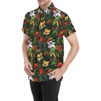 Magnolia Pattern Print Design 02 Men's Short Sleeve Button Up Shirt