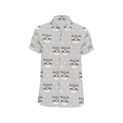 Raccoon Pattern Print Design A04 Men's Short Sleeve Button Up Shirt