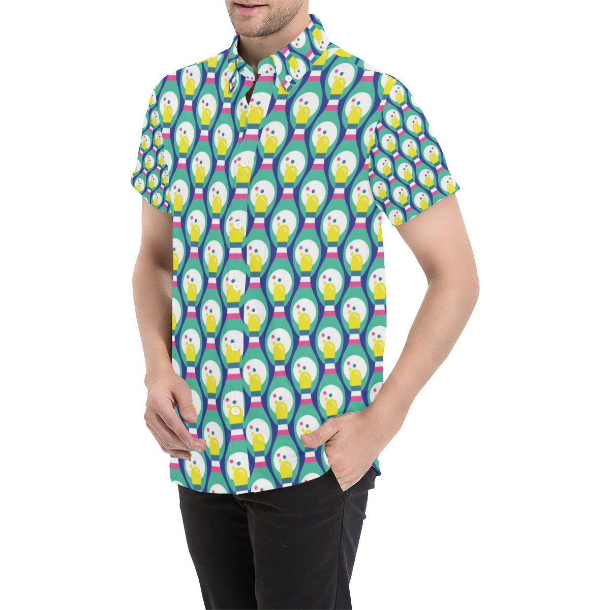 Bowling Pattern Print Design 04 Men's Short Sleeve Button Up Shirt