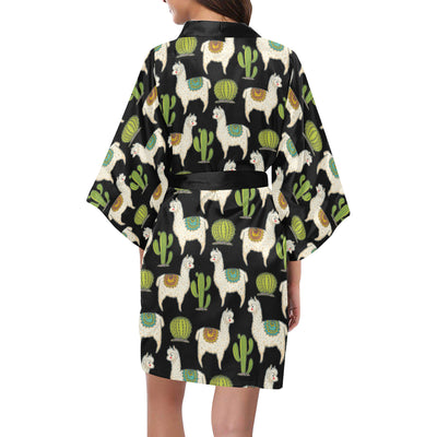 Alpaca Cactus Pattern Print Design 07 Women's Short Kimono