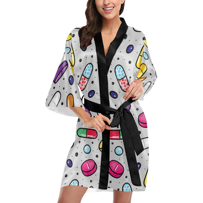 Pill Pattern Print Design A04 Women's Short Kimono