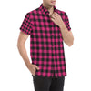 Pink Tartan Plaid Pattern Men's Short Sleeve Button Up Shirt