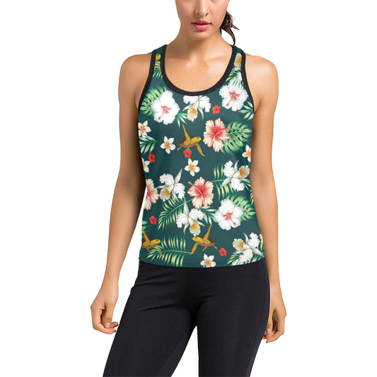 Hawaiian Flower Design with SeaTurtle Print Women's Racerback Tank Top