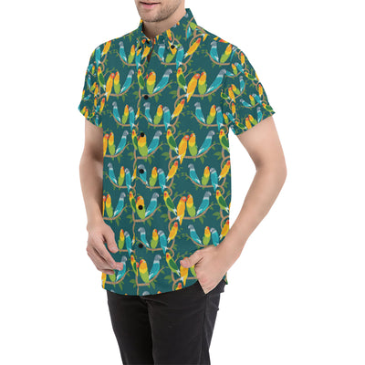 Lovebird Pattern Print Design 02 Men's Short Sleeve Button Up Shirt