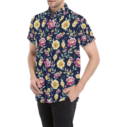Gerberas Pattern Print Design GB03 Men's Short Sleeve Button Up Shirt