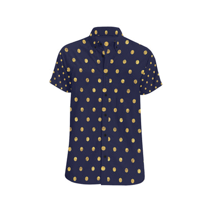 Polka Dot Gold Blue Pattern Print Design 02 Men's Short Sleeve Button Up Shirt