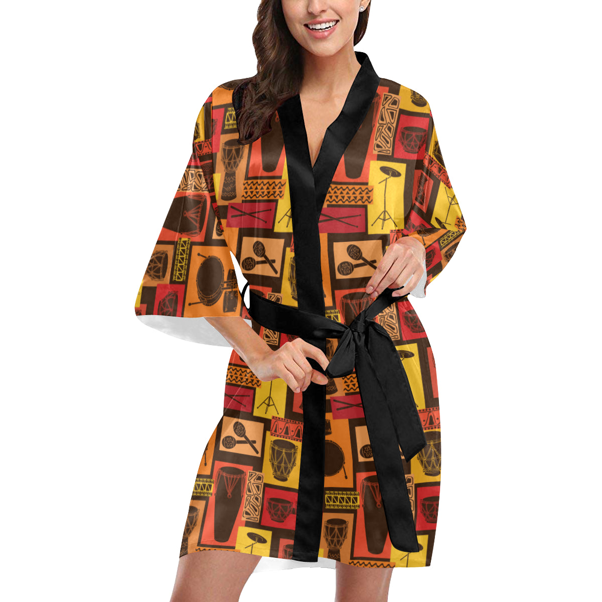 Percussion Pattern Print Design 02 Women's Short Kimono
