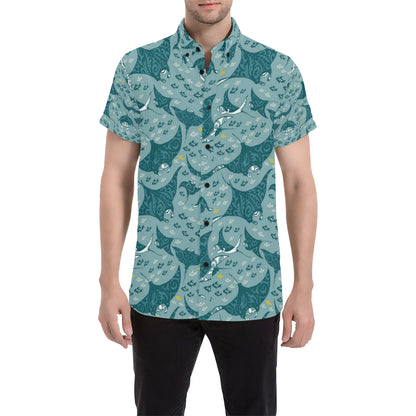 Manta Ray Tribal Pattern Print Design 03 Men's Short Sleeve Button Up Shirt