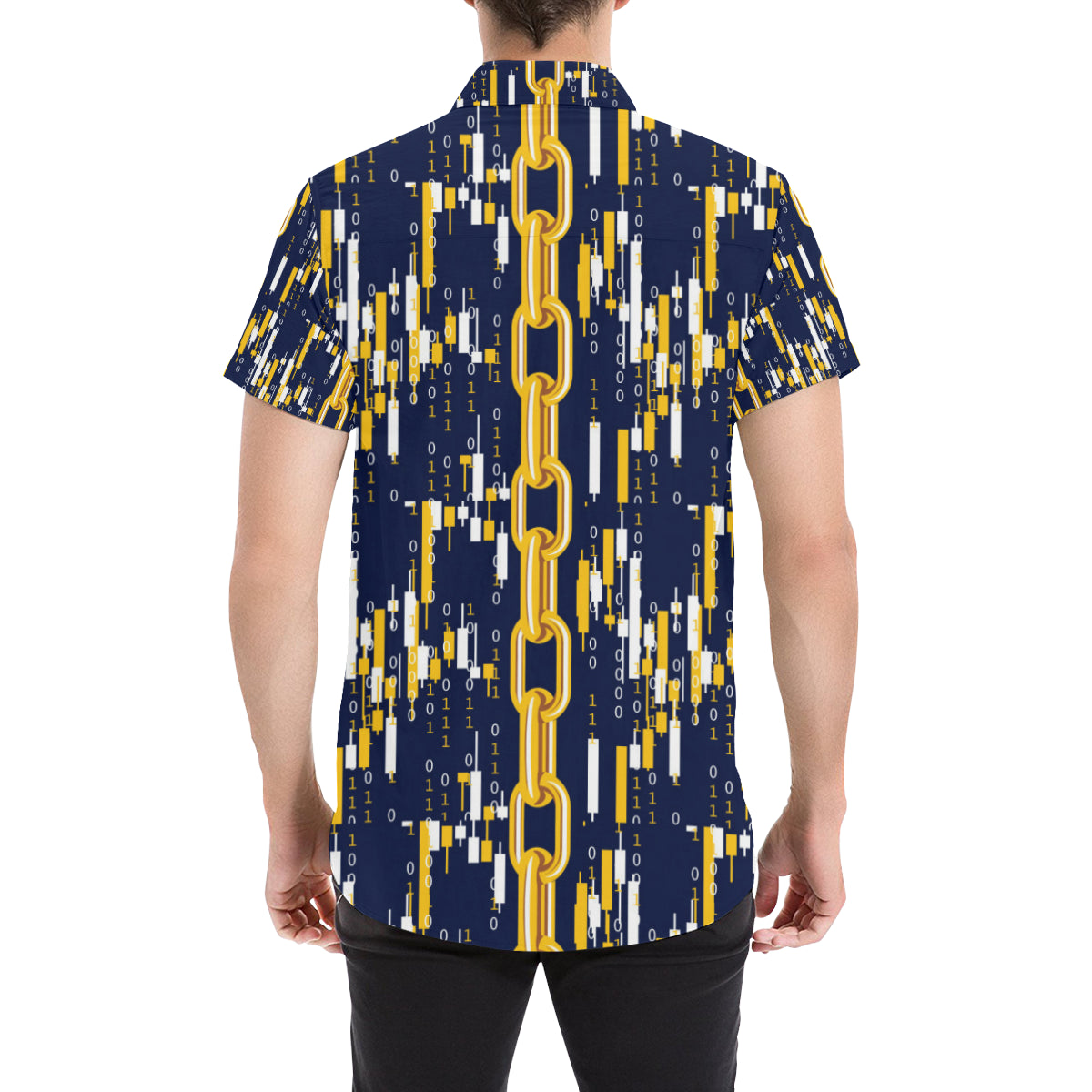 Cryptocurrency Chain Pattern Print Design 03 Men's Short Sleeve Button Up Shirt