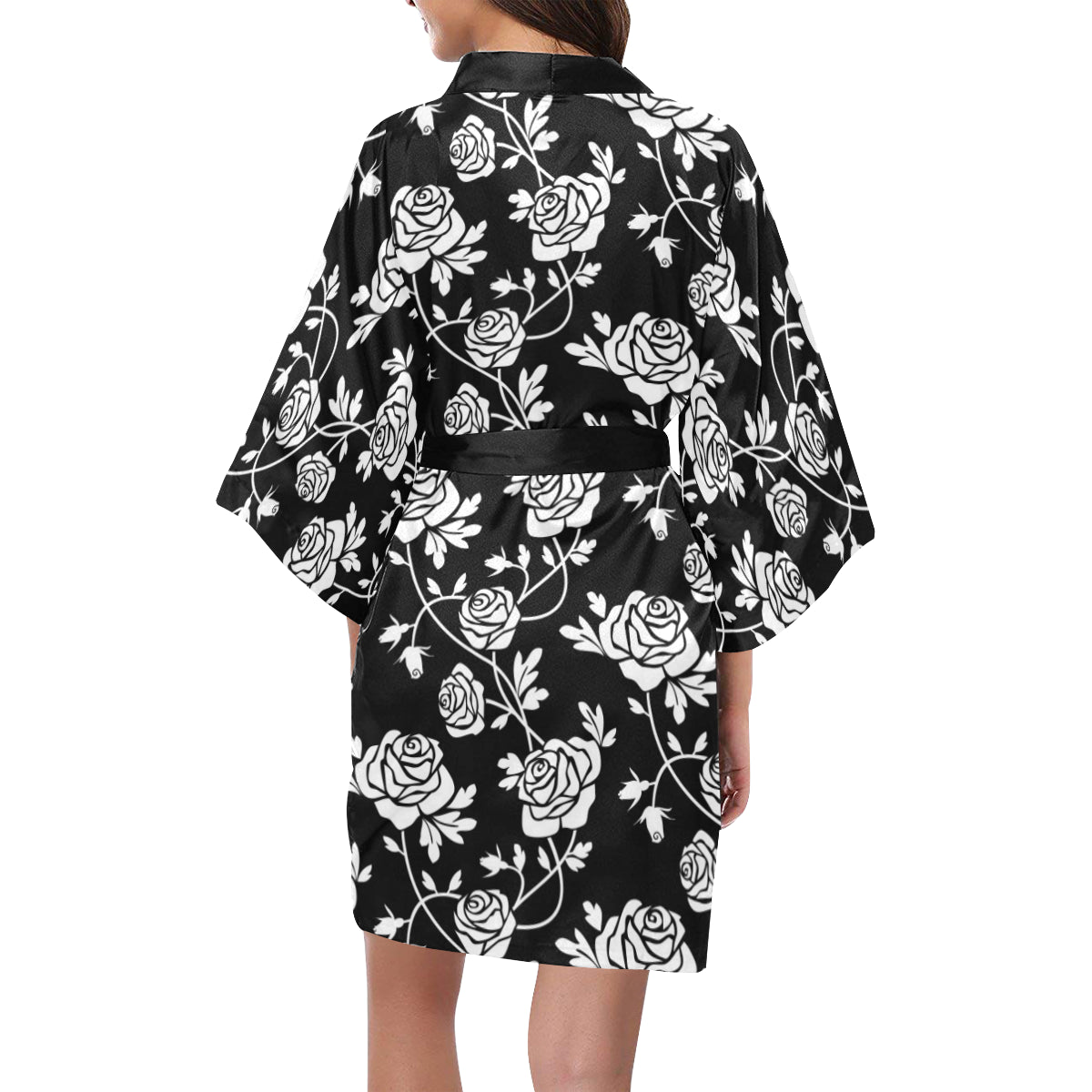 Rose Pattern Print Design RO013 Women Kimono Robe