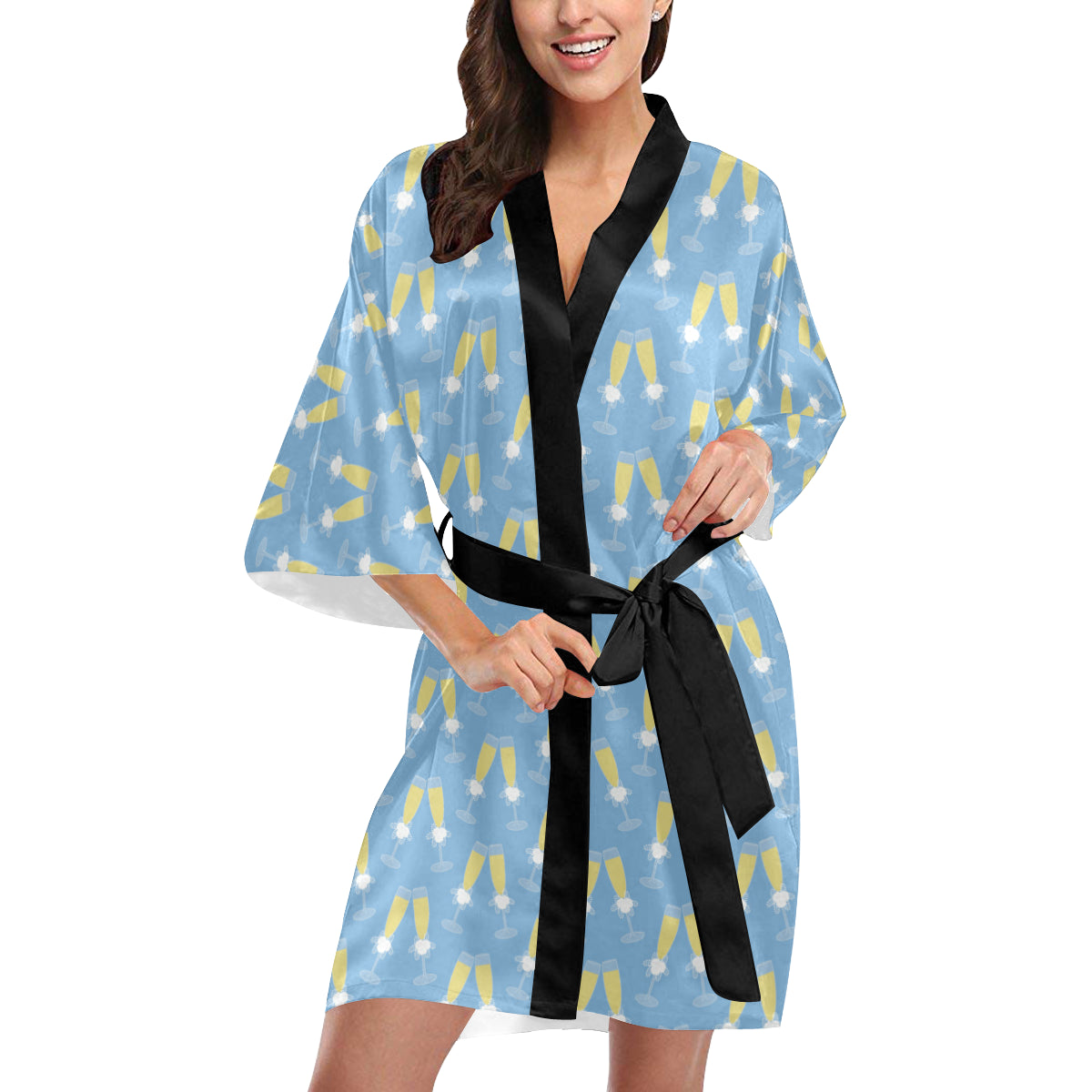 Champagne Pattern Print Design 06 Women's Short Kimono