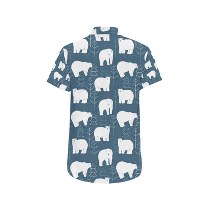 Polar Bear Pattern Print Design A01 Men's Short Sleeve Button Up Shirt