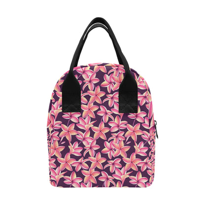 Purple Plumeria Pattern Print Design PM010 Insulated Lunch Bag