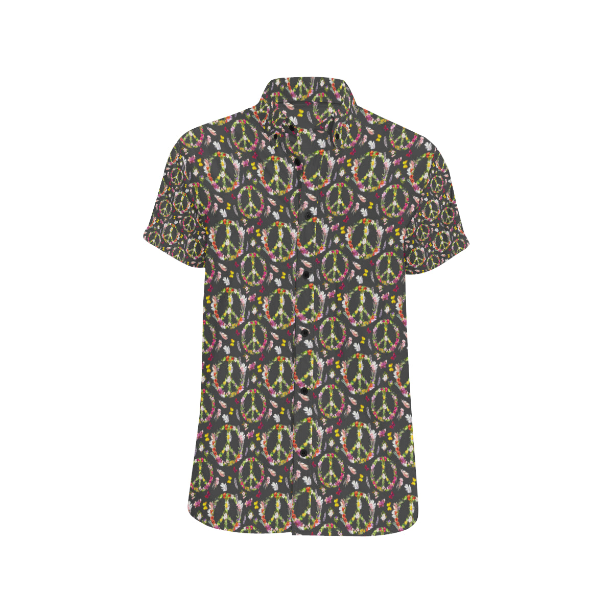 Peace Sign flowers Design Print Men's Short Sleeve Button Up Shirt