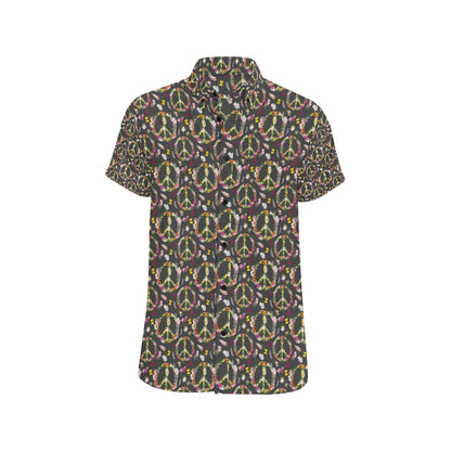 Peace Sign flowers Design Print Men's Short Sleeve Button Up Shirt