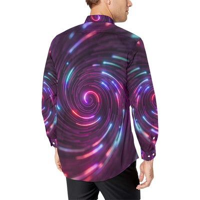 Vortex Twist Swirl Purple Neon Print Men's Long Sleeve Shirt