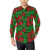 Red Hibiscus Embroidered Pattern Print Design HB03 Men's Long Sleeve Shirt